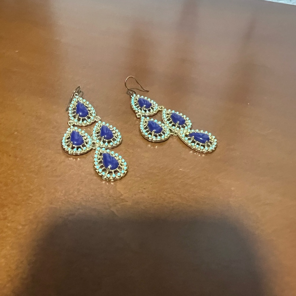Elegant Blue and Gold Teardrop Earrings